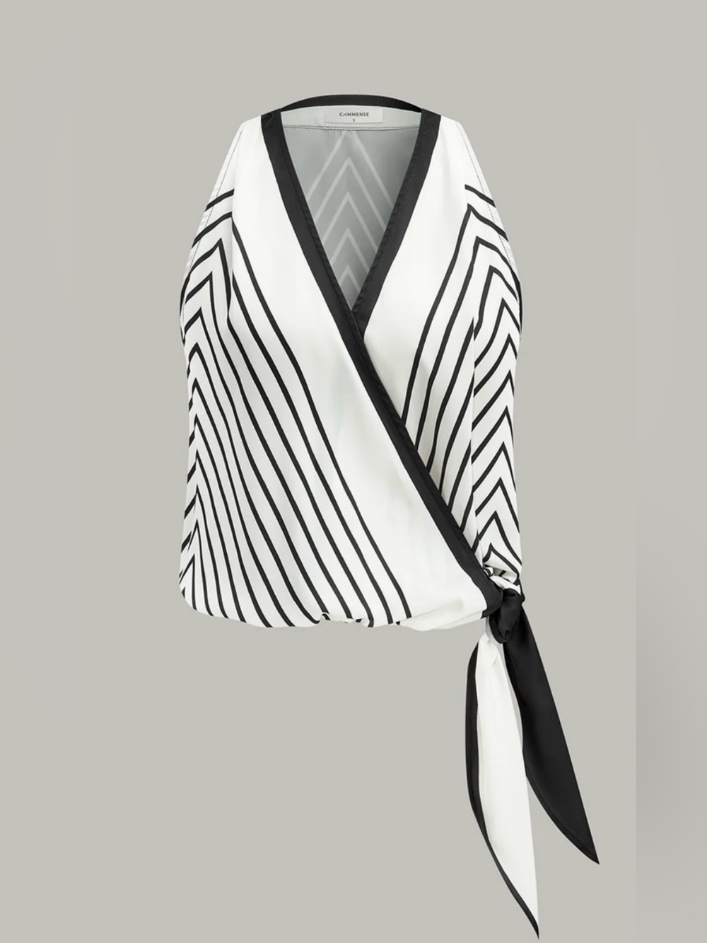 Commense Semi-Sheer Striped Wrap-Front Knotted Top - S